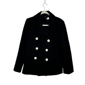 J Crew Black Wool Pea Coat Career Capsole Office Preppy Womens Size Medium